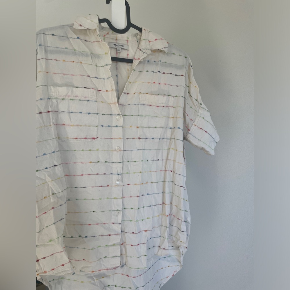 Madewell button down short sleeve rainbow shirt with flutter sleeves Size XXS